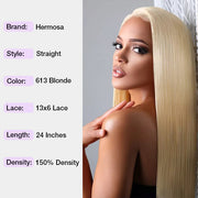 613 Blonde 13x6 Full Lace Frontal Straight  Wigs Pre Plucked HD Lace Human Hair Wigs For Women