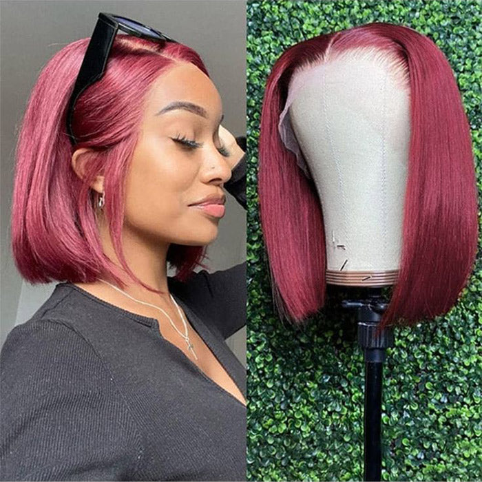 Lace front human hair wigs bob wigs red wine color newest lace frontal with baby hair