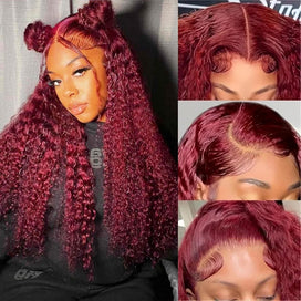 13x6 HD Lace Front Wig Human Hair Wigs 99J Burgundy Pre-Plucked Remy Human Hair Deep Part Wigs