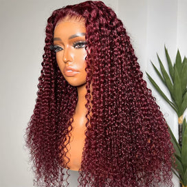 13x6 HD Lace Front Wig Human Hair Wigs 99J Burgundy Pre-Plucked Remy Human Hair Deep Part Wigs