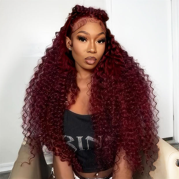 99J Burgundy Wig 13*6 Deep Wave HD Lace Frontal Wigs Pre Plucked Virgin Human Hair Wigs