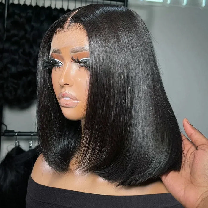 Super Double Drawn Human Hair Straight Bob Wig 13x6 HD Glueless Wig Pre Plucked & Bleached