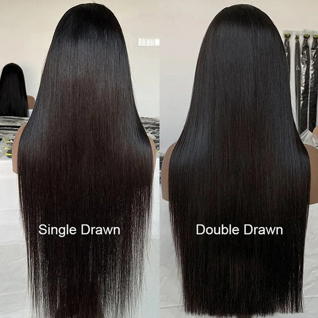 Double Drawn Human Hair Wigs Pre Bleached Knots 13X6 HD Lace Frontal Straight Hair 250% Density Glueless Wigs