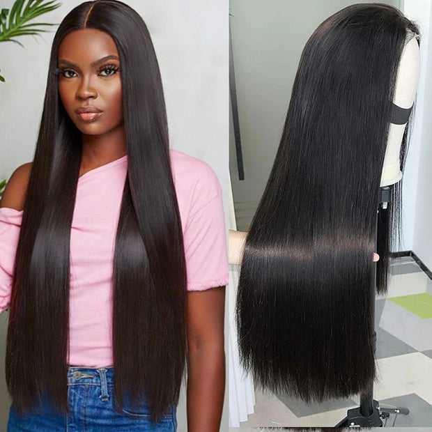 Double Drawn Human Hair Wigs Pre Bleached Knots 13X6 HD Lace Frontal Straight Hair 250% Density Glueless Wigs