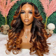 Ombre Brown Colored 13x6 Transparent Lace Frontal Wig Pre-Plucked Highlight Lace Front Human Hair Wigs For Women