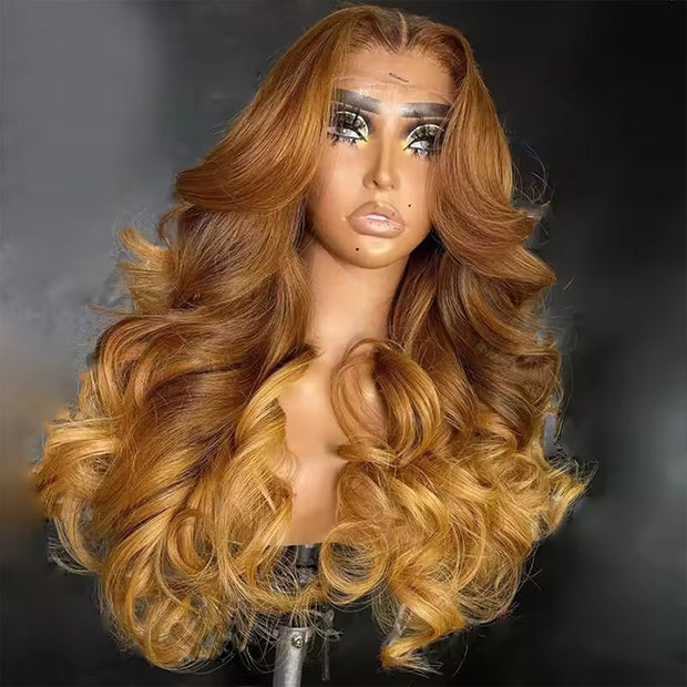 Ombre Light Brown Wigs 13x6 Lace Frontal Wigs Human Hair Pre Plucked Brazilian Virgin Hair Glueless Body Wave Wigs