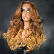 Ombre Light Brown Wigs 13x6 Lace Frontal Wigs Human Hair Pre Plucked Brazilian Virgin Hair Glueless Body Wave Wigs