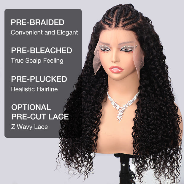 Curly Pre Braided Lace Front Wig 13x6 Full Lace Frontal Wig With Pre Bleached & Pre Plucked