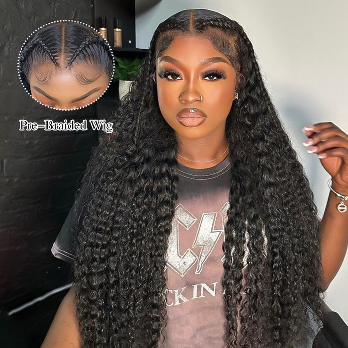 Pre Braid with Pre Baby Hair Deep Wave 13x6 Transparent HD Lace Frontal Glueless Human Hair Wig