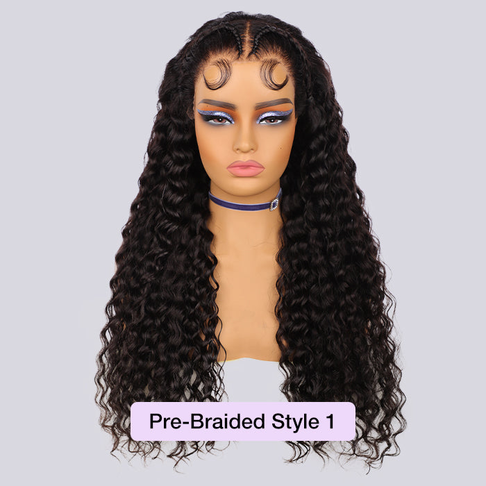 Pre Braid with Pre Baby Hair Deep Wave 13x6 Transparent HD Lace Frontal Glueless Human Hair Wig