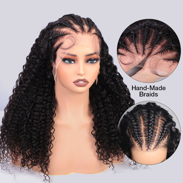 Curly Pre Braided Lace Front Wig 13x6 Full Lace Frontal Wig With Pre Bleached & Pre Plucked