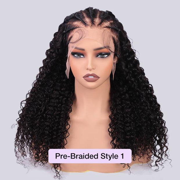 Curly Pre Braided Lace Front Wig 13x6 Full Lace Frontal Wig With Pre Bleached & Pre Plucked