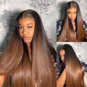 Brown Straight Glueless Wigs T1B/2/4 Ombre 13x6 Lace Front Wig Human Hair Pre Plucked