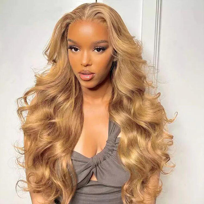 Honey Blonde 4x4 HD Lace Closure Wigs Natural #27 Brown Glueless Human Hair Wigs