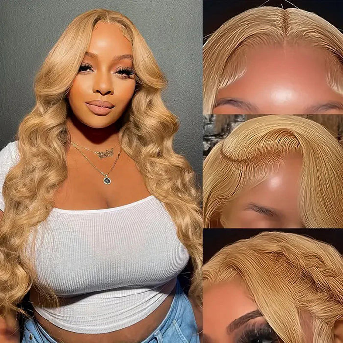 Honey Blonde 4x4 HD Lace Closure Wigs Natural #27 Brown Glueless Human Hair Wigs