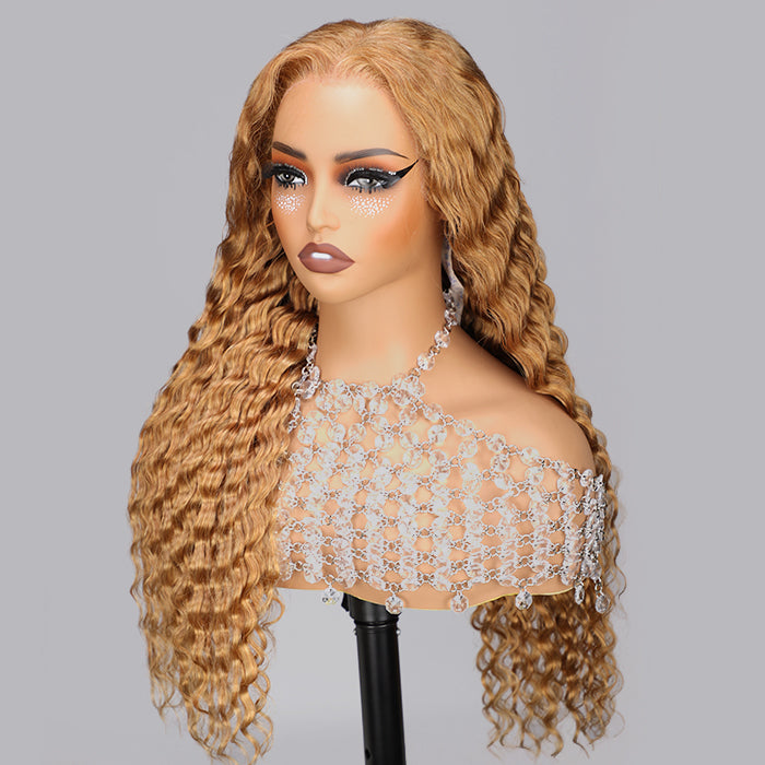 honey blonde deep wave wig