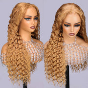 Glueless Deep Wave 13x6 Full Lace Frontal Wigs #27 Honey Blonde HD Glueless Human Hair Wigs Pre-Plucked