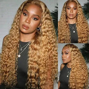 Glueless Deep Wave 13x6 Full Lace Frontal Wigs #27 Honey Blonde HD Glueless Human Hair Wigs Pre-Plucked