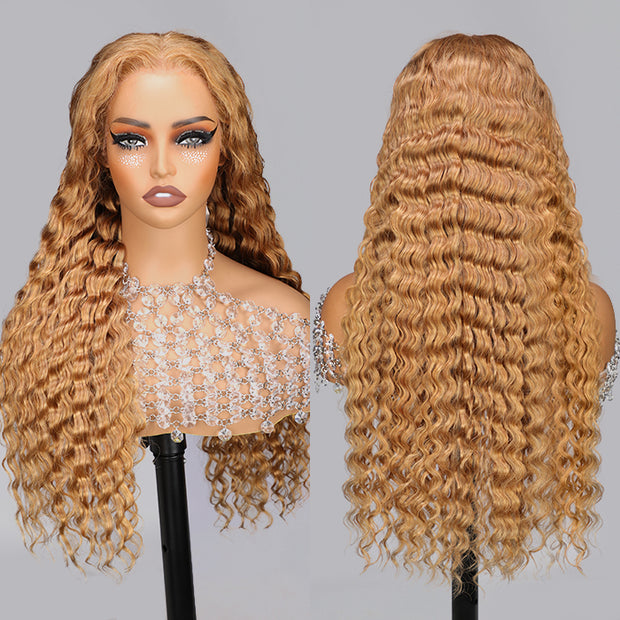 Honey Blonde Deep Wave Wig 13x4 13x6 Skin Melt HD Transparent Lace Front Human Hair Wigs