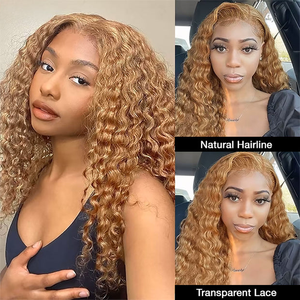 Glueless Deep Wave 13x6 Full Lace Frontal Wigs #27 Honey Blonde HD Glueless Human Hair Wigs Pre-Plucked