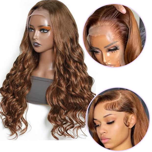 #30 Auburn Brown Hair Colored Human Hair Wigs Loose Wave 13x6 HD Lace Frontal Wigs