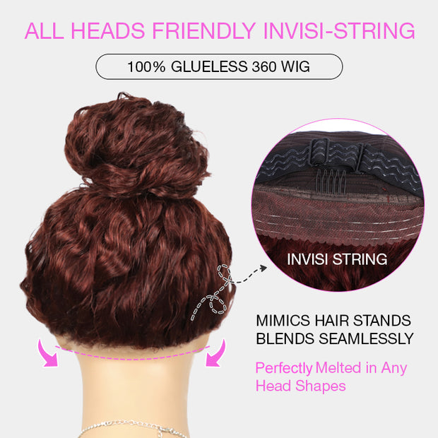 #33 Reddish Brown Color Invisible-Pull String 360 Lace Frontal Wigs Glueless HD Lace Human Hair Wigs