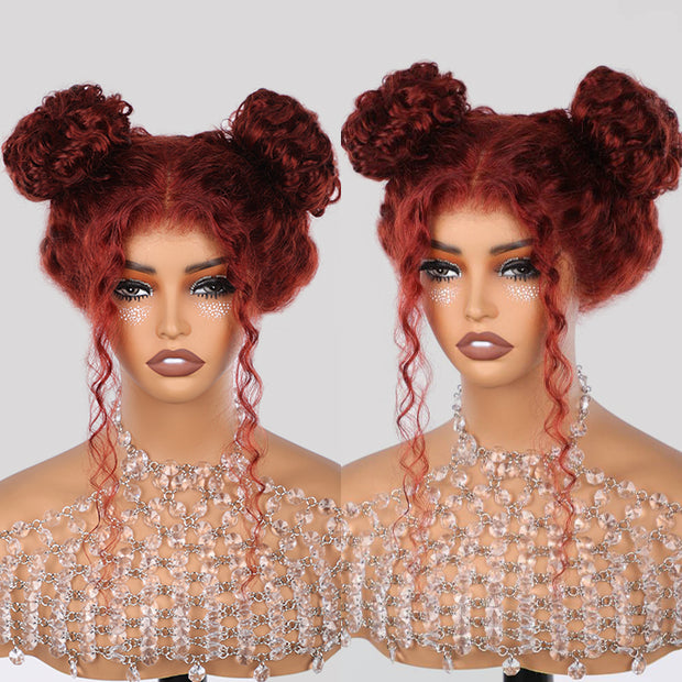 #33 Reddish Brown Water Wave Invisi-Pull String Snug Fit 360 HD Lace Frontal Pre-Cut & Pre-Plucked Glueless Wig