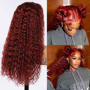 #33 Reddish Brown Water Wave Invisi-Pull String Snug Fit 360 HD Lace Frontal Pre-Cut & Pre-Plucked Glueless Wig