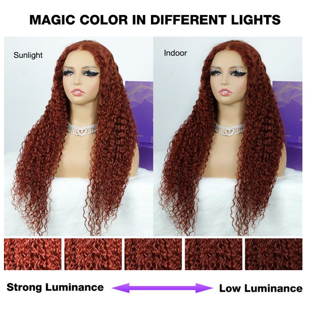 Reddish Brown Curly Glueless Wig Pre-plucked 8x5 Pre Cut HD Lace Wig Quick & Easy