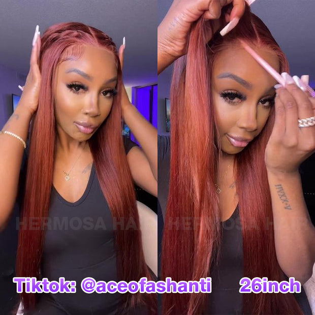 #33 Reddish Brown Color 8*5 Pre Cut HD Lace Closure Wigs Ready & Go Glueless Wig Beginner Friendly