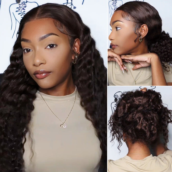 Glueless Invisi-String Snug Fit 360 HD Lace Frontal #4 Chocolate Brown Deep Wave Put on & Go Wigs