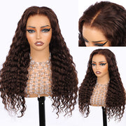 Glueless Invisi-String Snug Fit 360 HD Lace Frontal #4 Chocolate Brown Deep Wave Put on & Go Wigs