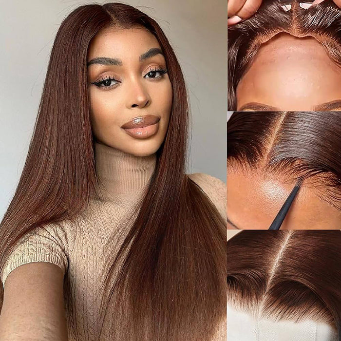 chocolate brown glueless wear and go 8x5 pre cut hd lace closure wig