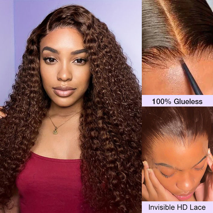 chocolate brown curly glueless pre cut hd lace closure wig