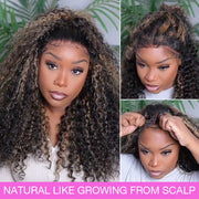 4C Edges Highlight Curly Wig Pre Bleached Knots HD Lace Front Wig Ready Go Glueless Wigs