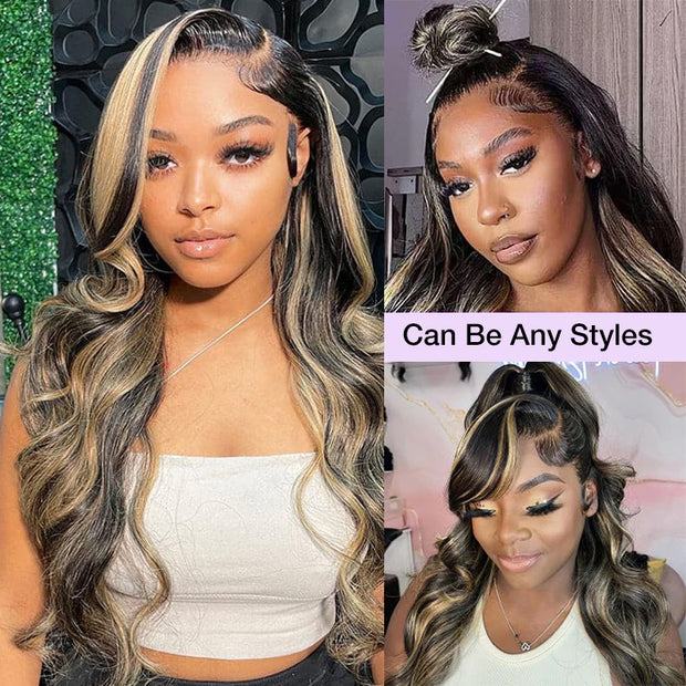 FF1B/27 Balayage Highlight 13x6 Full Lace Frontal Human Hair Pre Plucked Natural Hairline Glusless Wigs