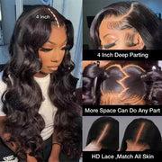 3D Body Wave Wig 220% Density 13x4 Human Hair Lace Frontal Wig Pre Plucked Pre Bleached Pre Cut Gluless Wig