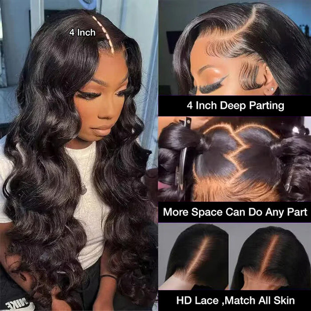 3D Body Wave Wig 220% Density 13x4 Human Hair Lace Frontal Wig Pre Plucked Pre Bleached Pre Cut Gluless Wig