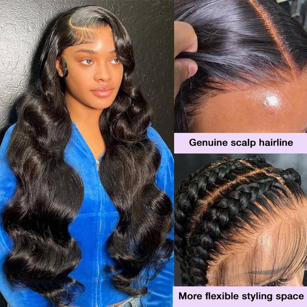 3D Body Wave Wig 220% Density 13x4 Human Hair Lace Frontal Wig Pre Plucked Pre Bleached Pre Cut Gluless Wig