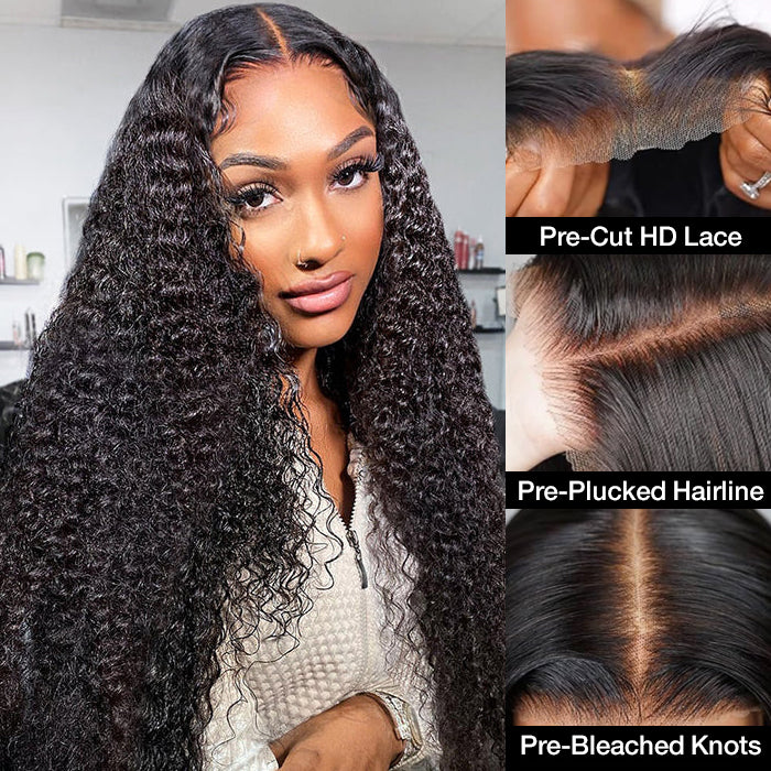 curly pre cut hd lace closure glueless wig