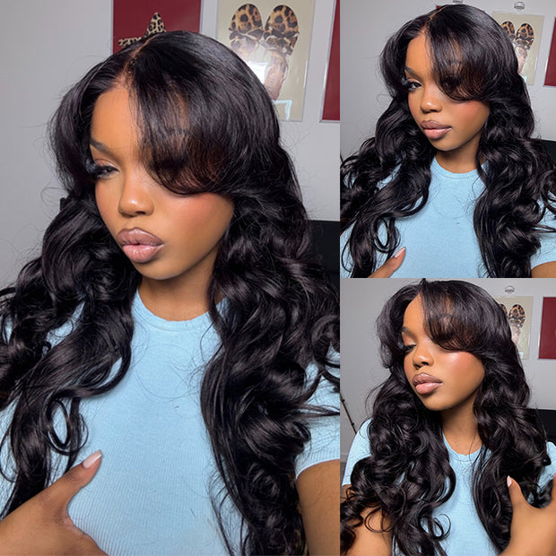 Face-Framing Curtain Bangs Body Wave Wig Glueless Pre Cut HD Lace Ready To Go Wig Pre Plucked Pre Bleached