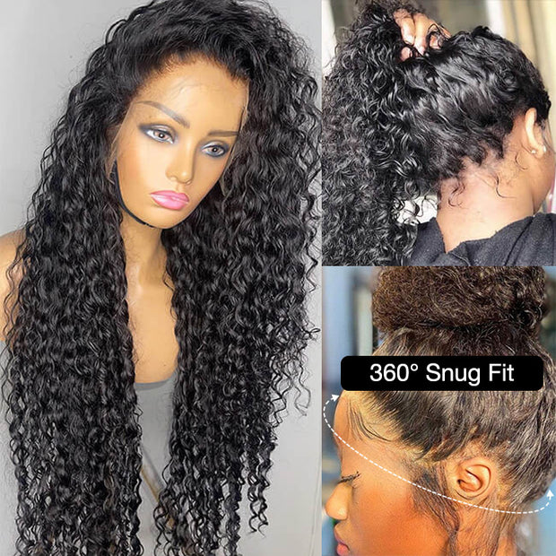 Deep Wave Snug Fit 360 Lace Frontal Wig 100 Human Hair Wigs For Women Pre Bleached Knots