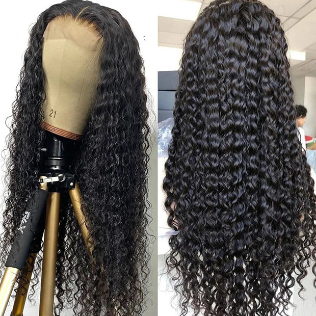 Deep Wave 5x5 HD Transparent Lace Closure Wigs Glueless Human Hair Wig With Bleached Knots