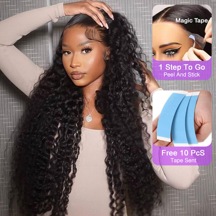 13x6 Pre-All Glueless Lace Frontal Wig Pre Cut Ear to Ear Lace Glueless Deep Wave Wigs