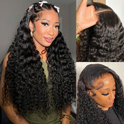 Deep Wave 5x5 HD Transparent Lace Closure Wigs Glueless Human Hair Wig With Bleached Knots