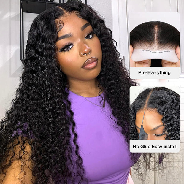 Deep Wave 5x5 HD Transparent Lace Closure Wigs Glueless Human Hair Wig With Bleached Knots