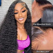 Deep Wave 5x5 HD Transparent Lace Closure Wigs Glueless Human Hair Wig With Bleached Knots