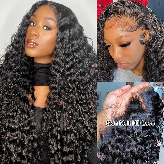 Deep Wave 5x5 HD Transparent Lace Closure Wigs Glueless Human Hair Wig With Bleached Knots