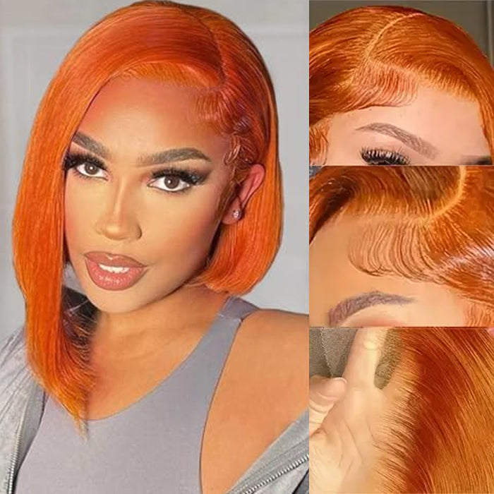 Orange Ginger Color 13x4 Lace Front Wigs Remy Human Hair Short BoB Wig Hermosa Hair