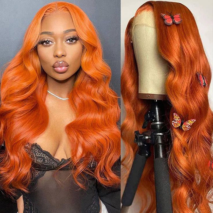 Ginger Orange Wig 4x4/5x5 Transparent HD Lace Human Hair Wigs Pre Plucked Hairline 180% Density